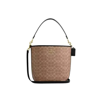 COACH City Signature Canvas Bucket Bags Shoulder Bag Crossbody Bag Handbag Large Size Women's Tan & Black