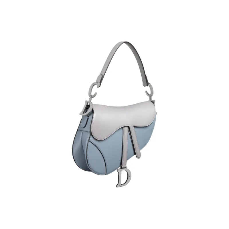 DIOR Saddle Soft Calfskin Saddle Bag Handbag Shoulder Bag Women's Gray & Blue-1