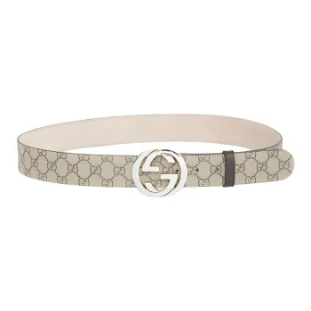 GUCCI Logo Identification Calfskin Leather Belts Men's Ebony/Cocoa Width  4cm