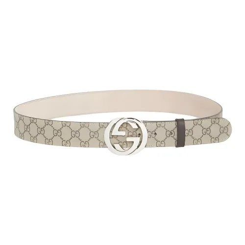 GUCCI Logo Identification Calfskin Leather Belts Men's Ebony/Cocoa Width  4cm