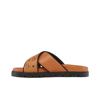 MCM Visetos Abrasion Resistant Slide Slippers Unisex Brown