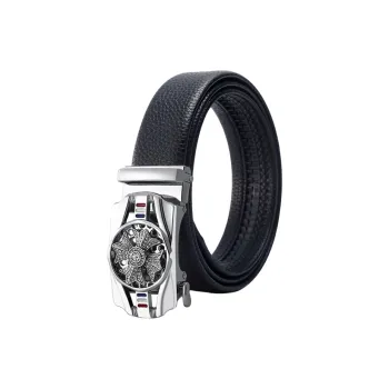 ACUC Lucky Four-Leaf Clover Time Luck Racing Styling Buckle Dad Casual Business Cow Leather Leather Belts Unisex 3.8cm
