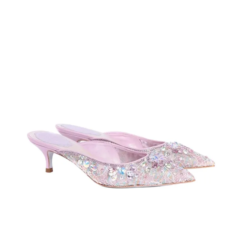 RENE CAOVILLA Hina Closed Toe Slippers 5cm Women's Pink-2