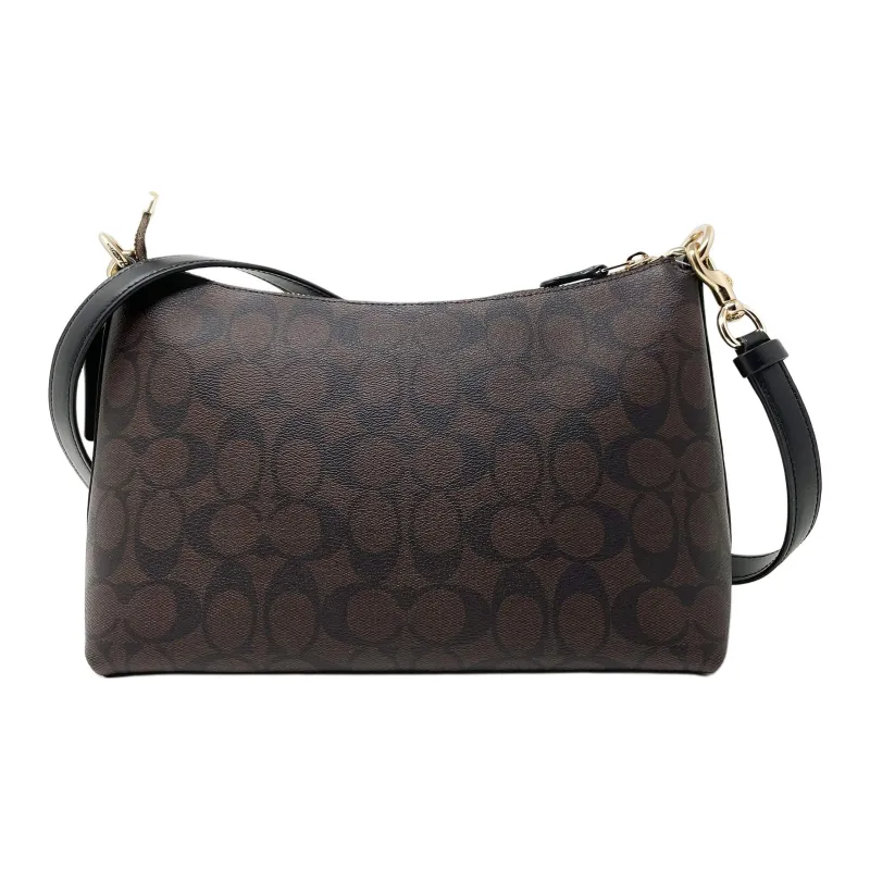 COACH Lewis Cow Leather Shoulder Bag, Crossbody Bag, Handbag, Clutch, Shoulder Bag Regular Women's Brown Black-4