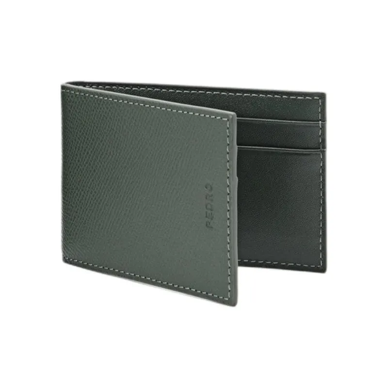 PEDRO Embossed Calfskin Wallet Unisex Army Green-2