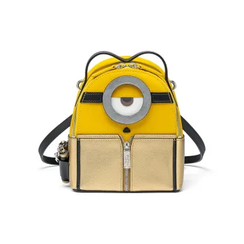 FION Minions Collaboration Cow Leather Backpack One Shoulder Backpack Women's Yellow/Black