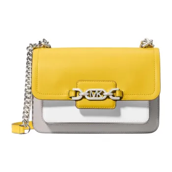 MICHAEL KORS Heather Split Cow Leather Crossbody Bag, Shoulder Bag Women's Gray & Yellow & White