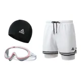 White Double-Layer Pants+White/Pink Swim Goggles+Swimming Cap