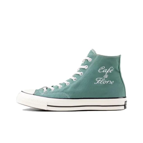 Cafe De Flore X Highsnobiety x Converse Chuck 70 Anti-Slip Wear-Resistant High-Top Canvas Shoes Unisex Cyan White