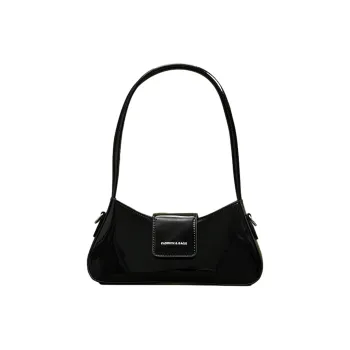UNITE STAR PU Synthetic Leather Baguette Bag Portable Crossbody Bag Shoulder Bag Medium Size Women's Black