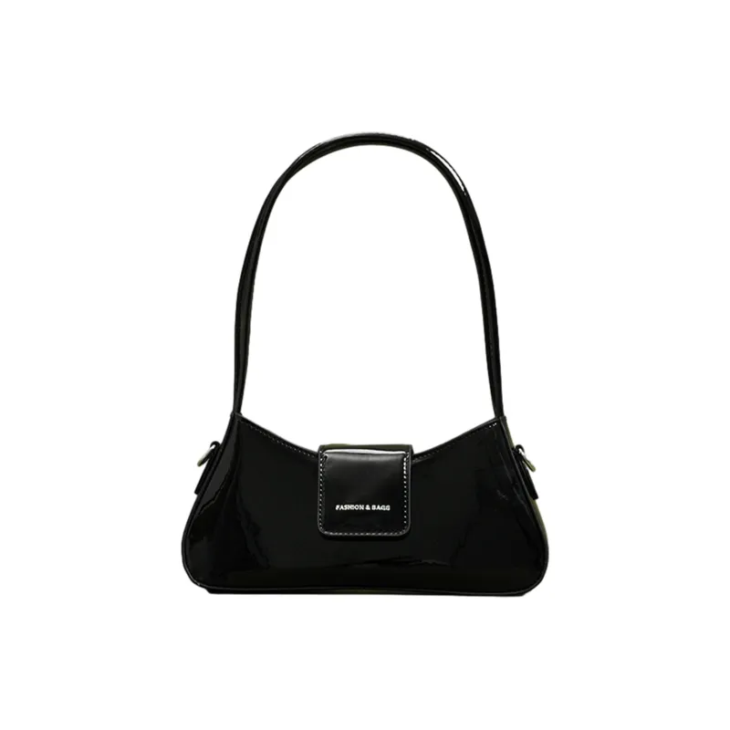 UNITE STAR PU Synthetic Leather Baguette Bag, Portable Crossbody Bag, Shoulder Bag Medium Size Women's Black-0