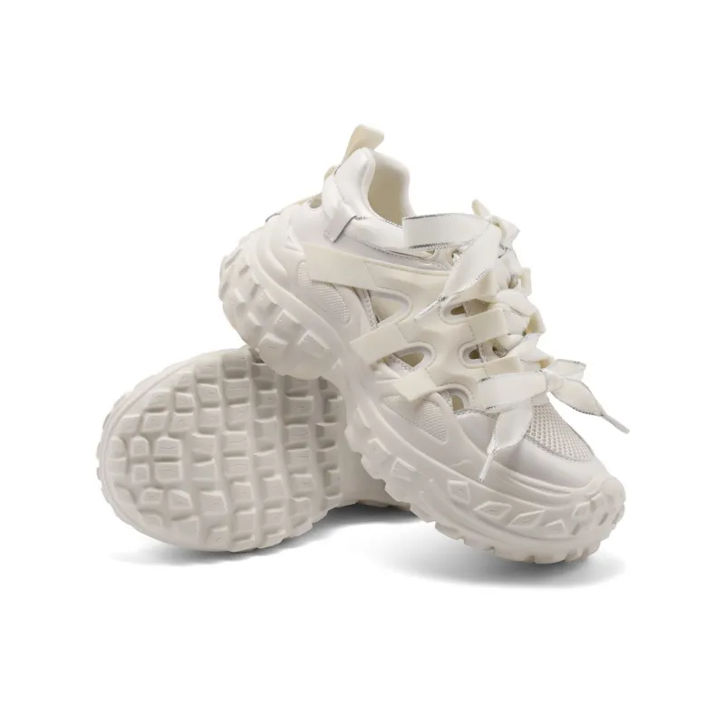 BELLE Slip Resistant, Abrasion Resistant, Breathable, Lightweight Low Top Chunky Sneakers Women's Beige, Silver-4