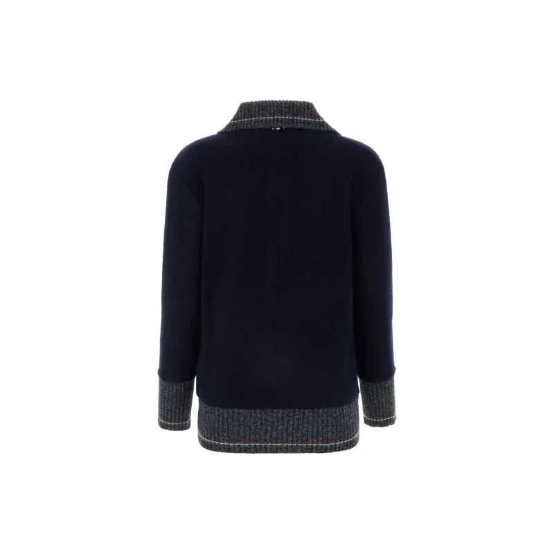 THOM BROWNE Speckled Trim Long Sleeved Cardigan-1