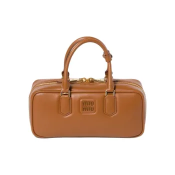 MIU MIU Arcadie Series Calfskin Bowling Bag, Shoulder Bag, Crossbody Bag, Handbag Large Size Women's Cognac