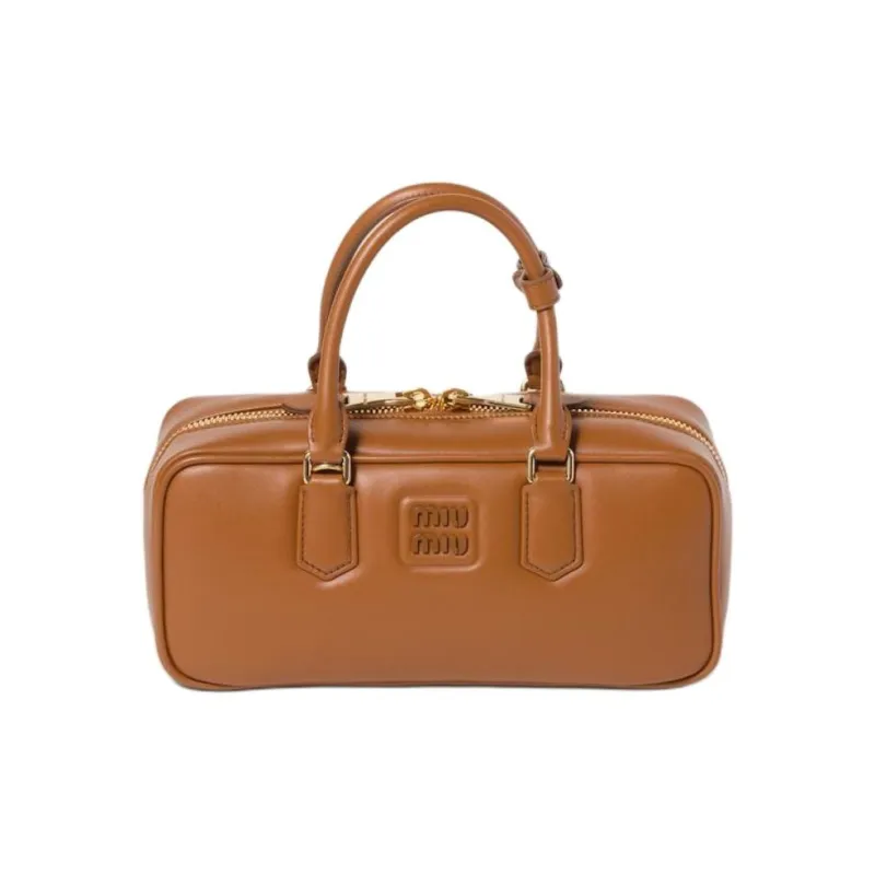 MIU MIU Arcadie Series Calfskin Bowling Bag, Shoulder Bag, Crossbody Bag, Handbag Large Size Women's Cognac-0