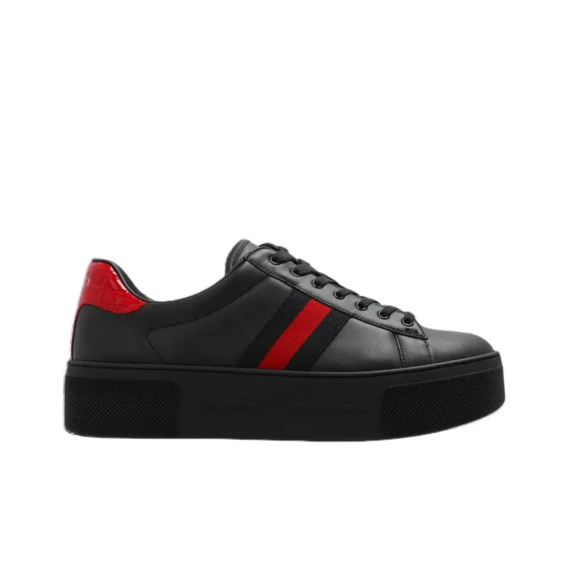 GUCCI ACE Low Top Skateboard Shoes 4.5cm Women's Black-1