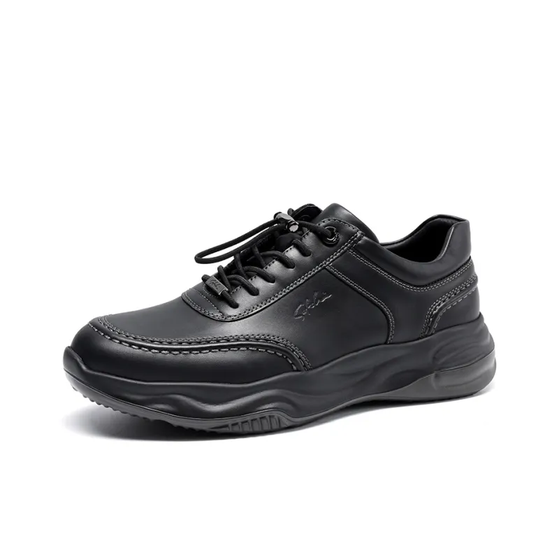Satchi Cushioning Height Increasing Wear Resistant Slip Resistant Low Top Casual Shoes Men's Black 4CM-1