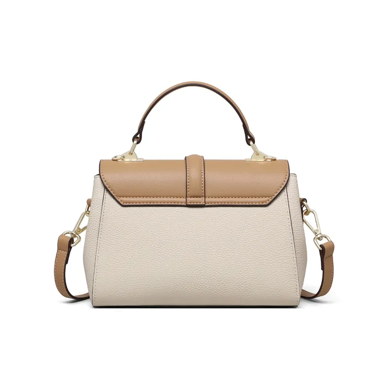 PT'SON Cow Leather With Synthetic Leather Handbag, Shoulder Bag Regular Women's White & Apricot-4