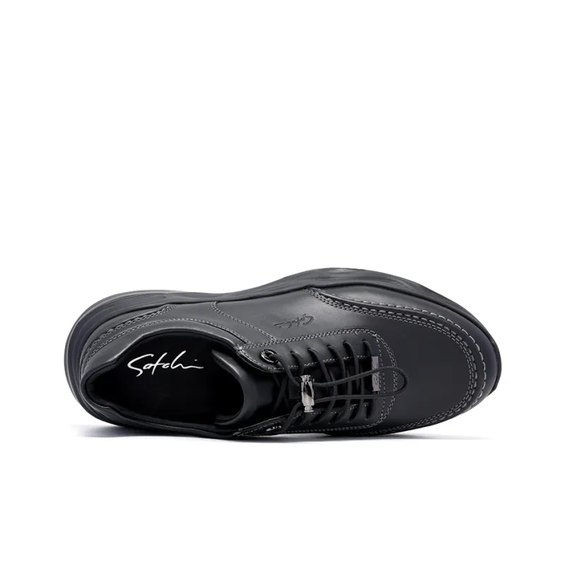 Satchi Cushioning Height Increasing Wear Resistant Slip Resistant Low Top Casual Shoes Men's Black 4CM-3