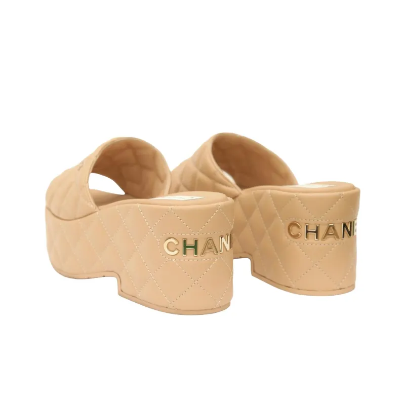 CHANEL Slide Slippers Women's Beige-4