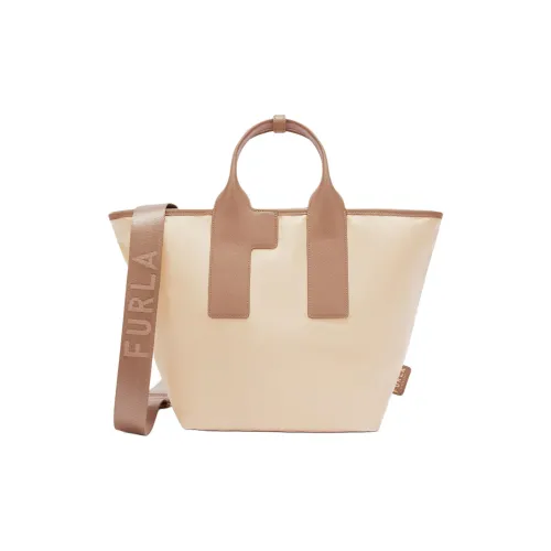 Furla Piuma Nylon And Leather Tote Bag Shopping Bag Shoulder Bag Crossbody Bag Handbag Women's Brown & Beige