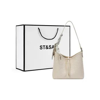 ST&SAT Fabric Tote Bag Shopping Bag Portable Crossbody Bag Shoulder Bag Large Size Women's Elegant White/Khaki