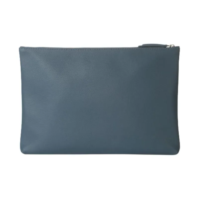 ORCIANI Grained Leather File Folder Clutch Men's Blue-2