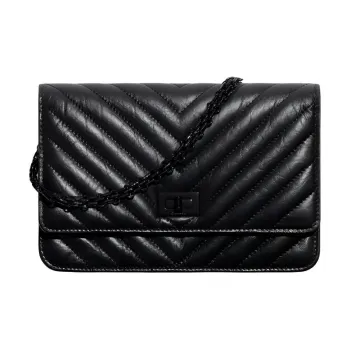CHANEL So Black Cow Leather Wallet Shoulder Bag Women's Black