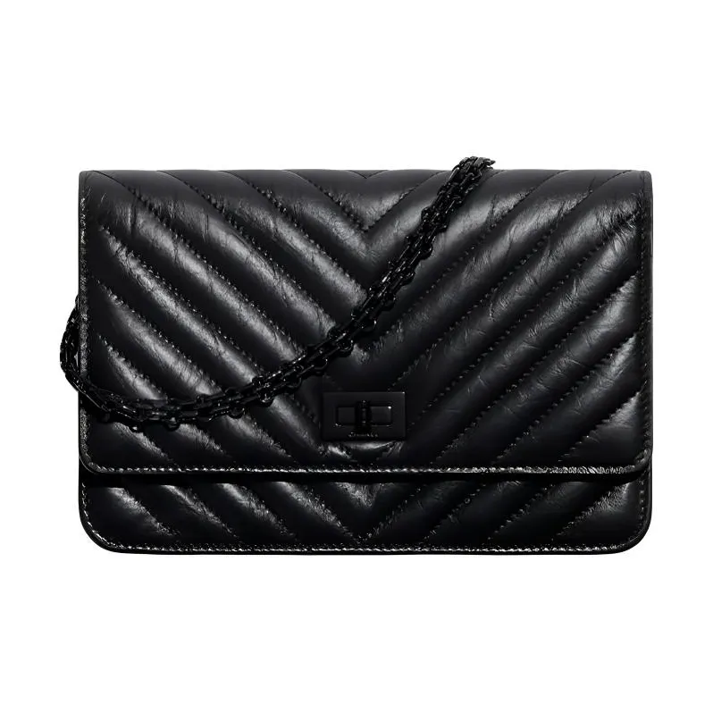 CHANEL Cow Leather Wallet, Shoulder Bag Women's Black-0