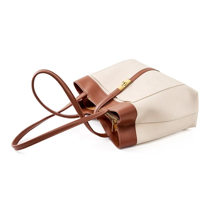 CARTELO Cow Leather Tote Bag Shoulder Bag Women's Beige With Brown-1