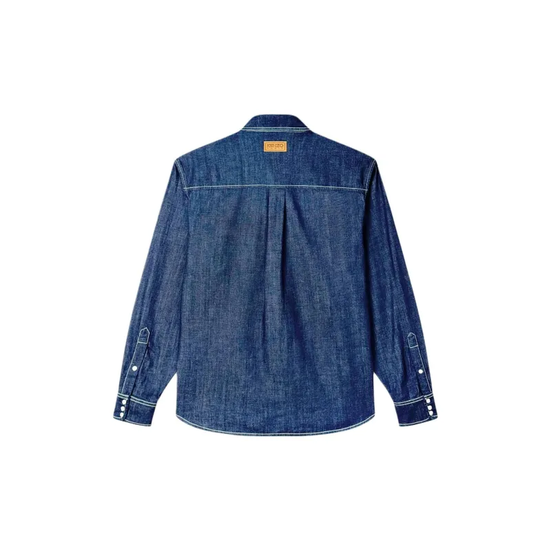 KENZO Logo Embroidered Buttoned Denim Shirt-1
