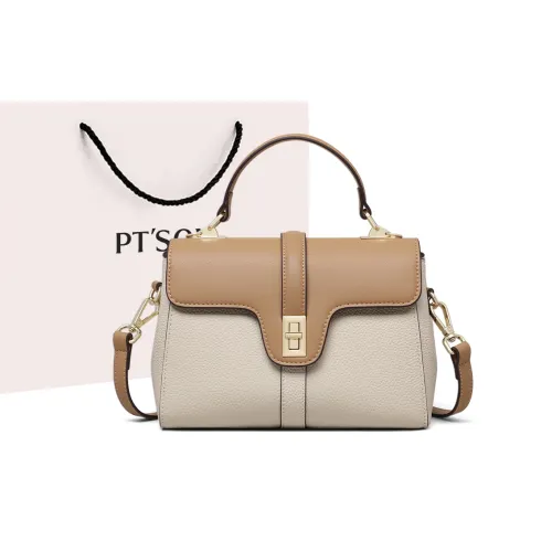 PT'SON Cow Leather With Synthetic Leather Handbag, Shoulder Bag Regular Women's White & Apricot