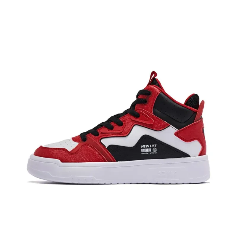 QIAODAN Wear-resistant And Lightweight High-Top Skateboard Shoes Men's Black Red-0