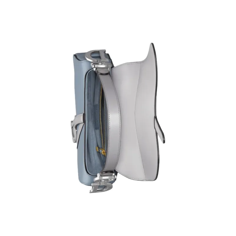 DIOR Saddle Soft Calfskin Saddle Bag Handbag Shoulder Bag Women's Gray & Blue-3
