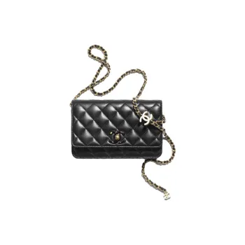CHANEL Shiny Lambskin Shoulder Bag Crossbody Bag Wallet Women's Black