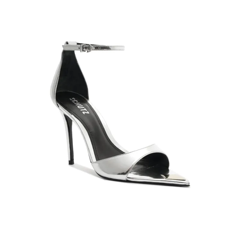 Schutz Pamela Strap Sandals 10cm Women's Silver-2