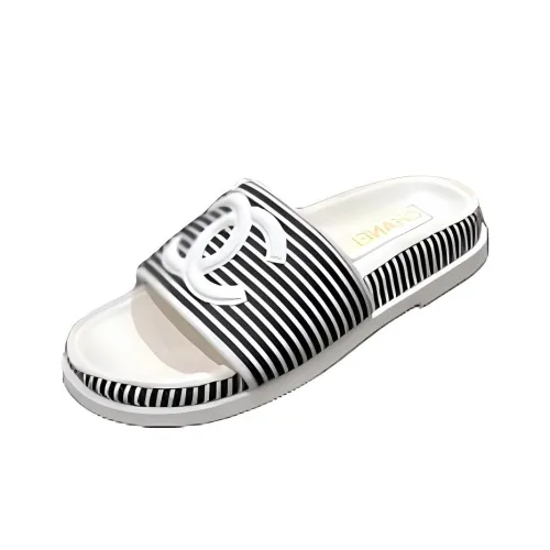 chanel Launch Slip-Resistant Slide Slippers Women's Black White