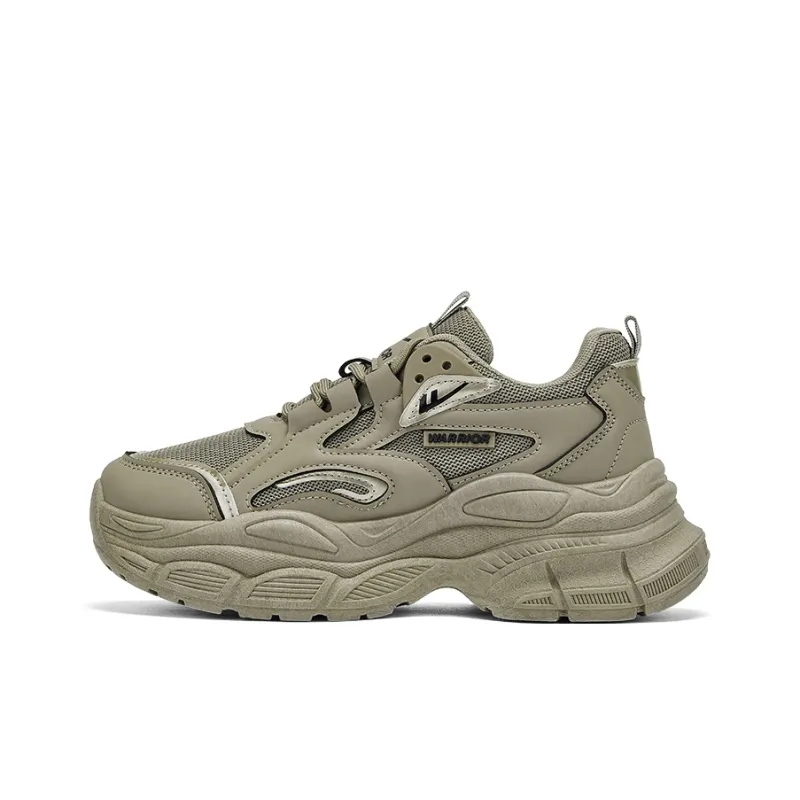 Warrior Casual Trendy Versatile Breathable Mesh Platform Height Increasing Low Top Chunky Sneakers Women's Army Green-0