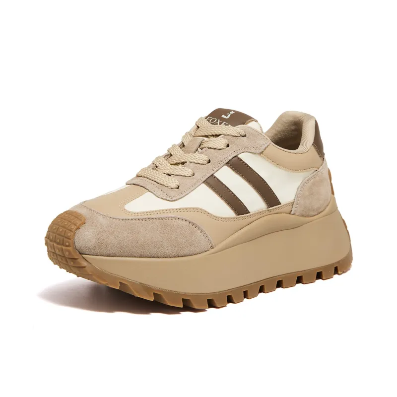 FOXER Height Increasing Abrasion Resistant Slip Resistant Low Top Casual Shoes Women's Khaki/Red-10