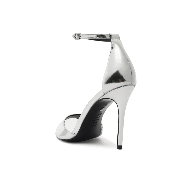 Schutz Pamela Strap Sandals 10cm Women's Silver-3