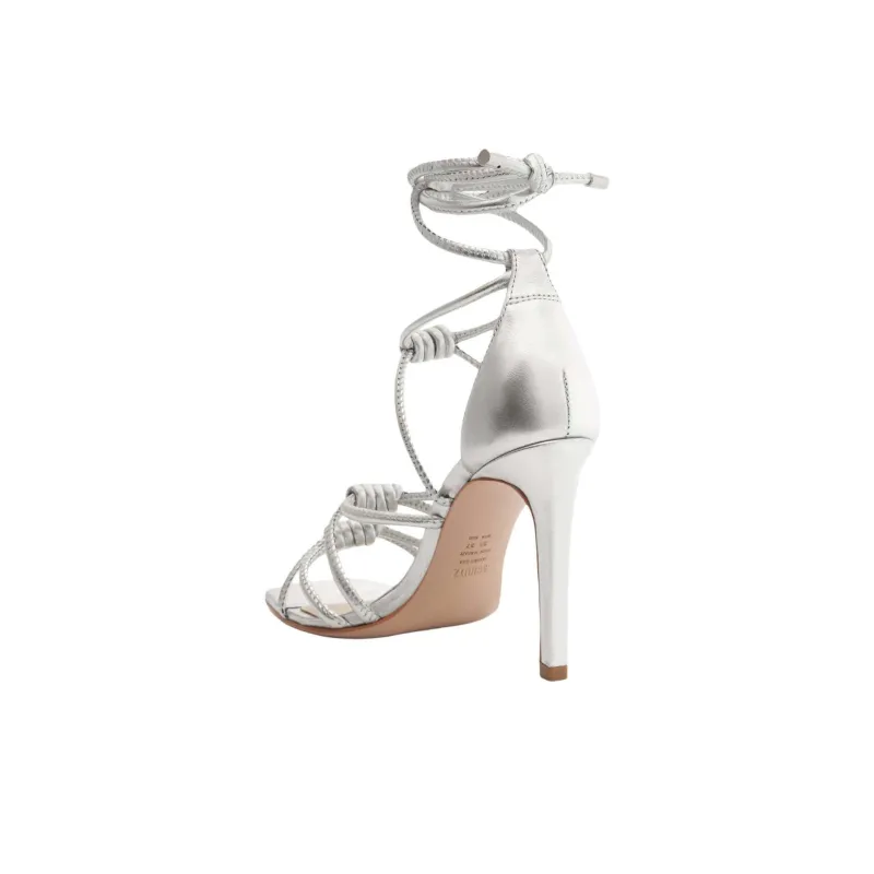 Schutz Lela Mettalic Strech Roman Sandals 10.8cm Women's Silver-4