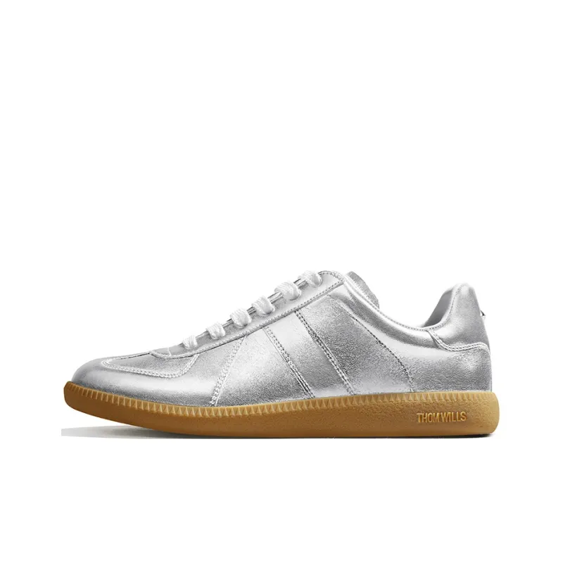 THOM WILLS Classic Vintage German Army Trainers Low Top Skateboard Shoes Unisex Silver-0