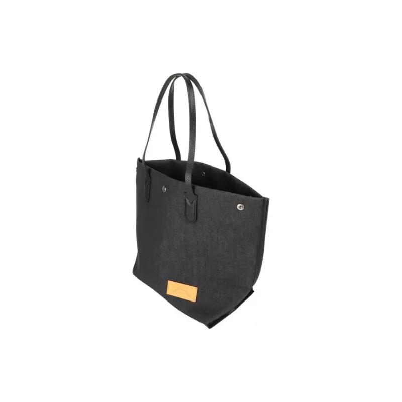 LONGCHAMP Denim, Leather Trim Tote Bag, Shopping Bag, Handbag, Shoulder Bag Women's Dark Blue-2