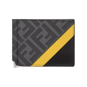 FENDI Coated Canvas With Leather Wallet, Card Holder, Wallet, Card Holder Men's Gray Black Yellow