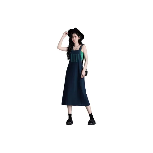 You cow me pants Sleeveless Dresses Women's Blue