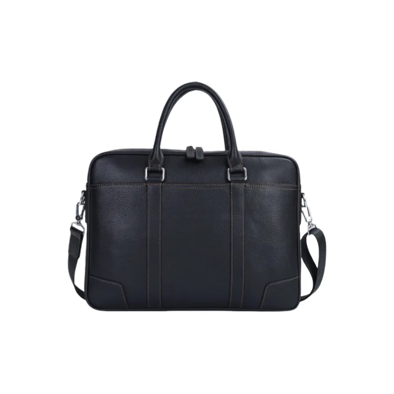 NOMK Top Grain Cow Leather Business Bag Briefcase Shoulder Bag Crossbody Bag Handbag Large Size Men's Black-2