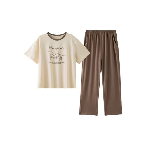 Montagut Pajama Set Summer Women's Elegant Apricot