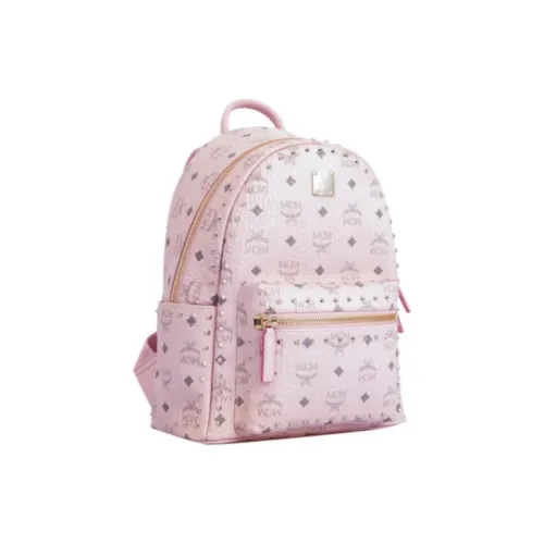 MCM Stark Visetos PVC Leather Backpack Women's Soft Pink