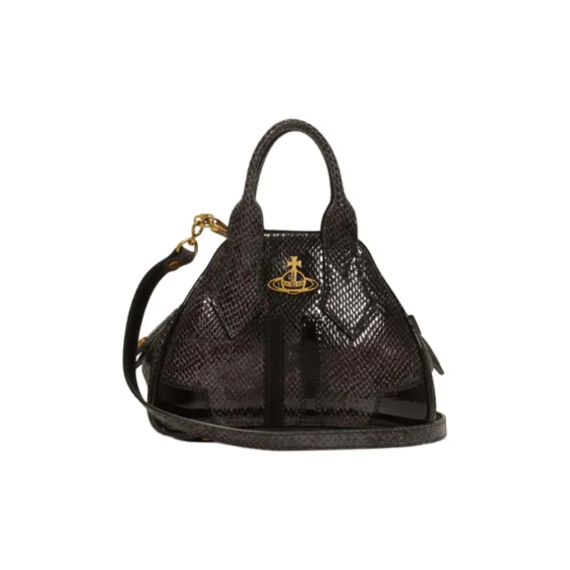 Vivienne Westwood Snake Skin Pattern Leather Shoulder Bag, Crossbody Bag, Handbag Trumpets Women's Black-1