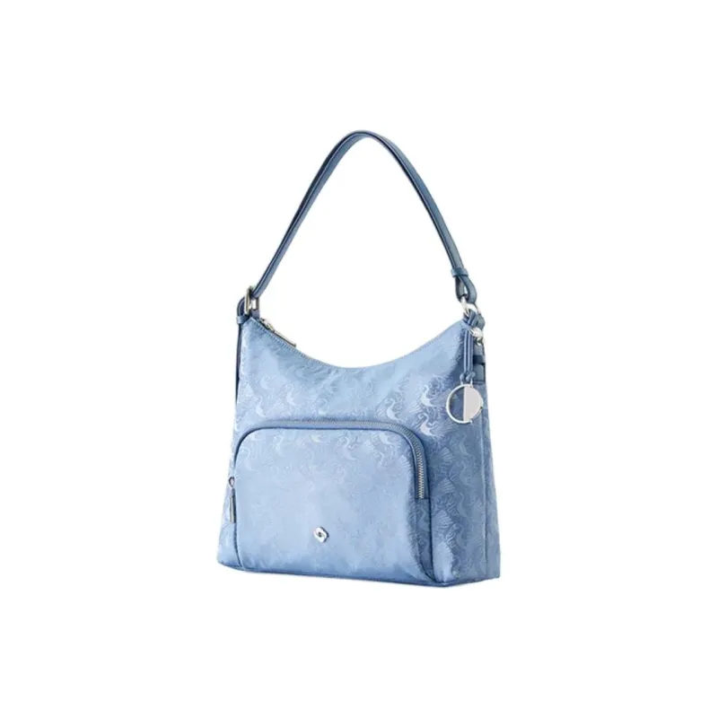 SAMSONITE Fabric, Synthetic Leather Hobo Bag, Handbag, Shoulder Bag Regular Women's Blue Print-1